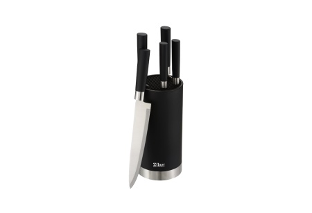 Set cutite 6 piese RETRO Zilan ZLN1609, Suport inclus, Otel inoxidabil 3CR13, Compatibil masina de spalat vase, Negru
