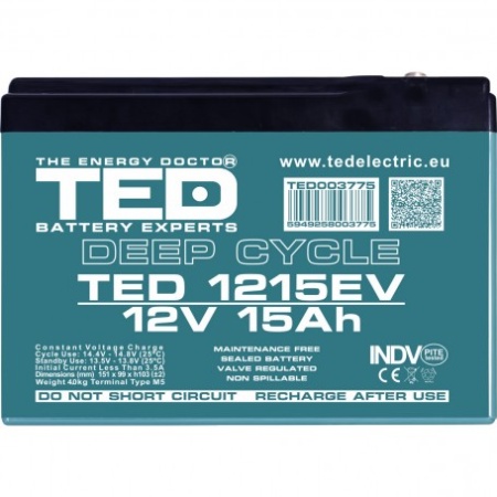 Acumulator 12V 15Ah Deep Cycle plumb-acid pentru scutere electrice, UPS si aplicatii industriale - Img 3