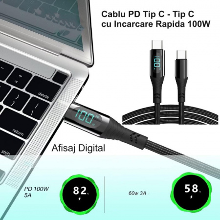 Cablu PD 100W Tip C cu afisaj putere, 1.2 metri - Img 3