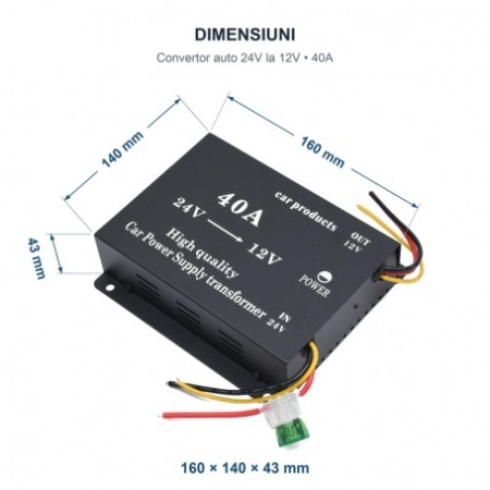 Convertor Auto de Tensiune 24V la 12V, 40A, DC-DC, cu Ventilator - Img 3