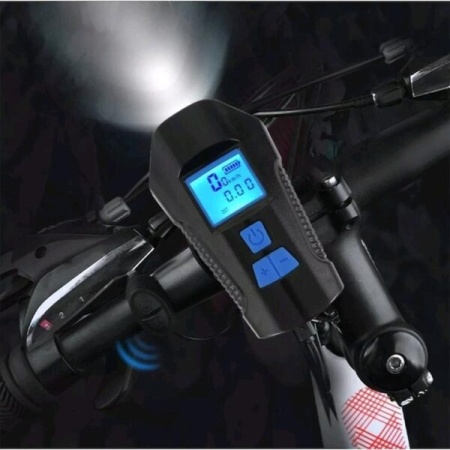 Far 3 leduri pentru bicicleta / trotineta, computer integrat si claxon detasabil, reincarcabil USB, 5 moduri luminare, 6 melodii, negru - Img 2