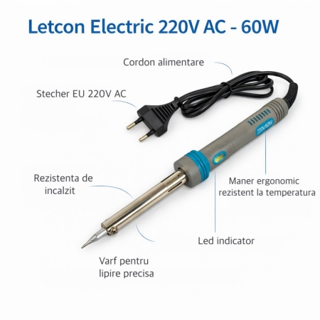 Letcon Electric 60W 220V AC cu LED pentru Lipituri Electronice - Img 5