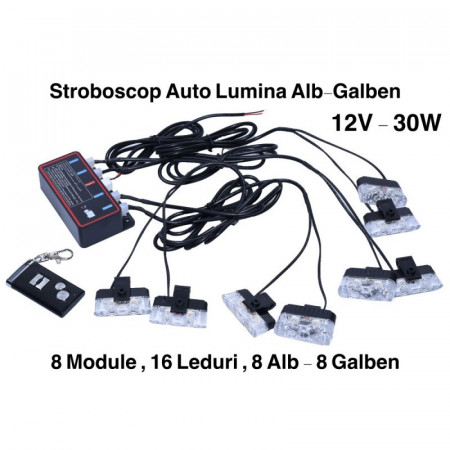 Lumina auto stroboscop alb-galben, 12V - 30W
