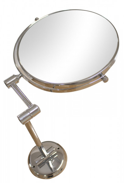 Oglinda cosmetica, cu doua brate pliabile si doua fete, din otel cromat, rotativa