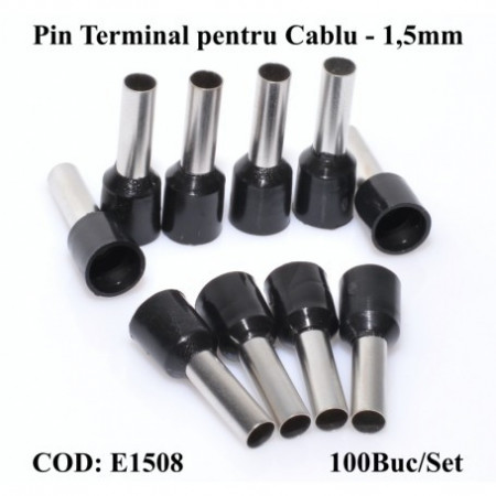 Pin terminal de cablu 1,5x 08mm negru, 100Buc/Set - Img 3