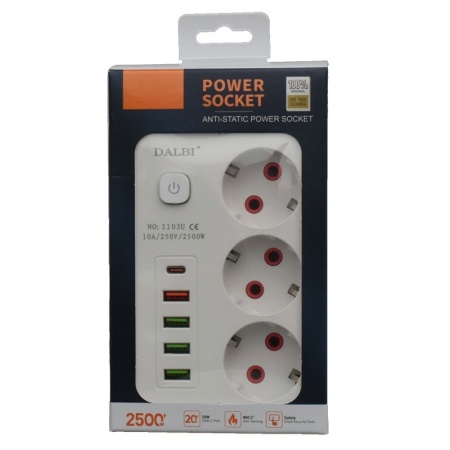 Prelungitor Multifunctional 3 prize - 2m cu 4 x USB 2,1A - PD si Intrerupator - Img 5