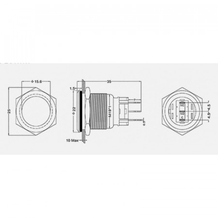 Push buton 5-24V / 19mm cu LED albastru si simbol up - Img 6