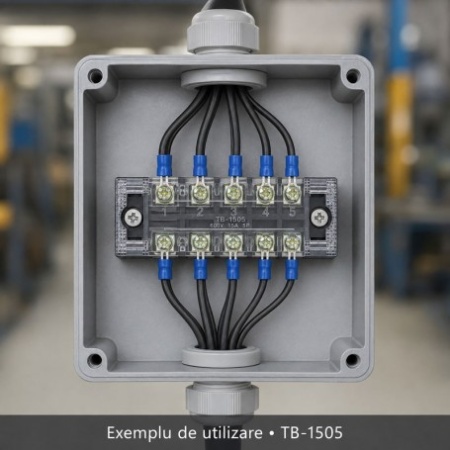 Regleta Electrica cu Contacte din Alama Nichelata, 5 Poli, 15A 600V, cu Capac, TB-1505 - Img 2