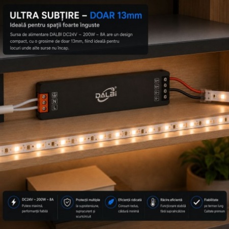Sursa Alimentare LED 24V 200W 8A Ultra Slim 13mm - Img 4
