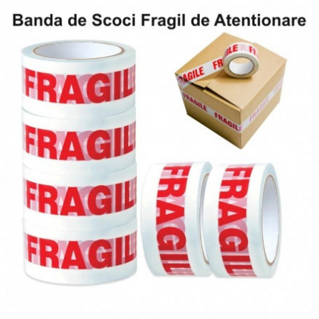Banda scotch lat &quot;Fragile&quot;, 45mm / 90 Yarzi, 6 Buc/Set - Img 3