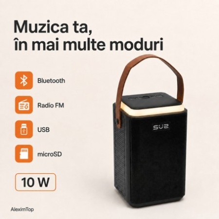 Boxă Portabilă Bluetooth 10W cu Panou Solar, Radio FM SZ-L34 - Img 2