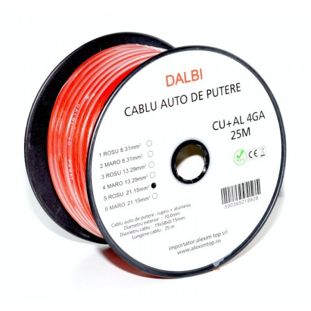 Cablu Auto de Putere Rosu CU+AL 4GA 10mm , 25m / rola