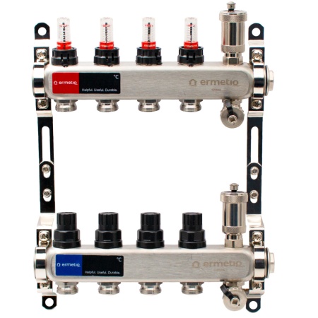 Distribuitor inox izolat cu debitmetre aerisitor automat si robinet de golire 4 cai 1x3/4 - Img 2