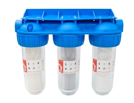 Filtru apa triplu cu carbune, bumbac si sita, 3x3/4"x10