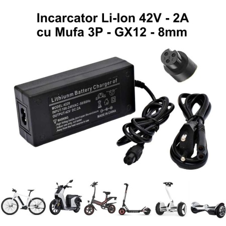 Incarcator Li-ion 42V-2A cu Mufa GX12 - 3P / 8mm - Img 4