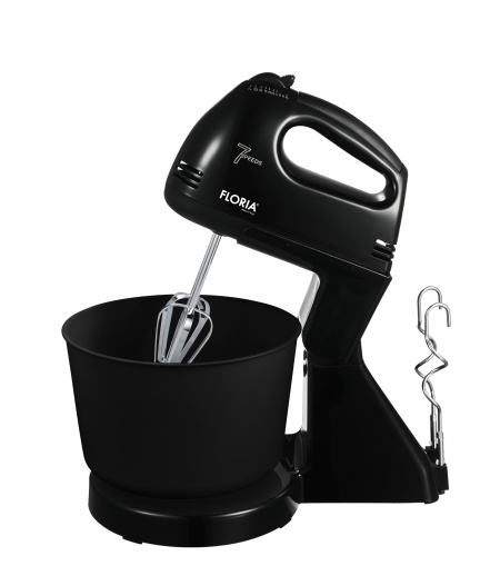 Mixer cu bol Floria ZLN-7574 Negru, 7 viteze, Bol plastic 2 Litri, Putere 150W, Negru