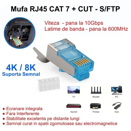 Mufa RJ45 S/FTP CAT 7+ CUT Albastru cu Ecranare Metalica - 50 Buc/Set - Img 4