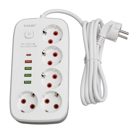 Prelungitor Multifunctional 5 prize - 2m cu 4 x USB 2,1A - PD si Intrerupator - Img 4