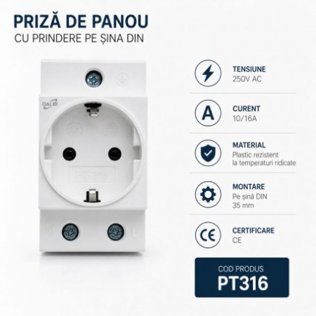 Priza Sina DIN de Panou 250V 16A Modulara PT316 - Img 2