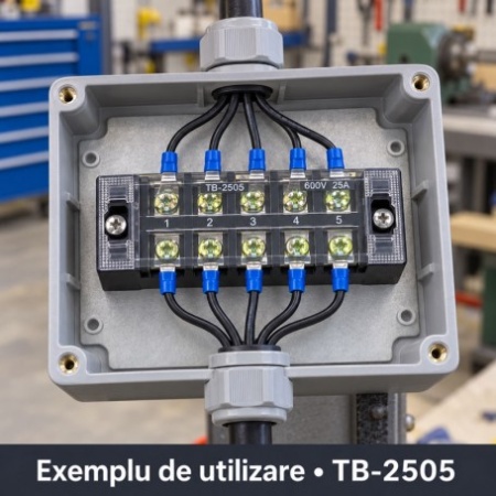 Regleta Electrica cu Contacte din Alama Nichelata, 5 Poli, 25A 600V, cu Capac, TB-2505 - Img 3