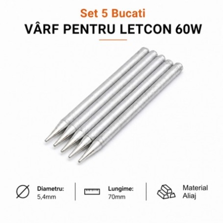 Set 5 Bucati Varfuri pentru Letcon Electric 60W, 5.4mm x 70mm - Img 2