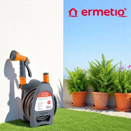 Set furtun gradina, Ermetiq Plus, 3/8 toli, 10 m, cu tambur si pistol de stropit - Img 4