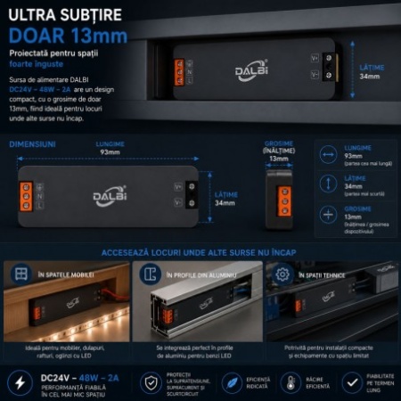 Sursa Alimentare LED 24V 48W 2A Ultra Slim 13mm - Img 3