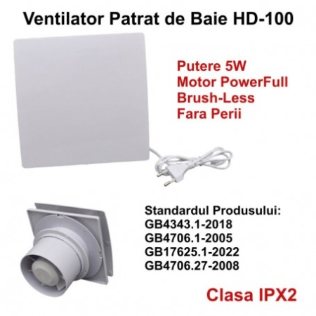 Ventilator Patrat de Baie 100 mm - 5W / Motor fara Perii - Img 7