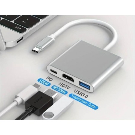 Adaptor 3 in 1 Video Usb Tip-C la HDMI 4K - Usb 3.0- Usb Tip-C - Img 5