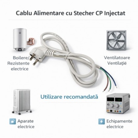 Cablu Alimentare cu Stecher Schuko 3x0.75mm² 300/500V Lungime 1.4m Alb - Img 2