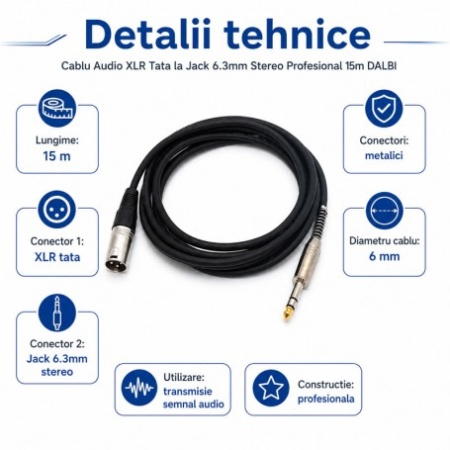 Cablu Audio XLR Tata la Jack 6.3mm Stereo Profesional 3m, 10m, 15m - Img 4
