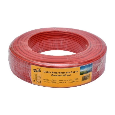 Cablu Solar 6mm rosu PV1-F din cupru placat cu staniu si izolatie dubla din PVC, 100ml / rola - Img 2