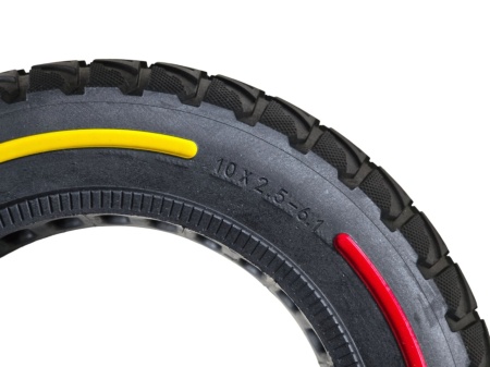 Cauciuc solid plin trotineta 10x2.50-6.1, cu dungi colorate, profil cramponat - Img 2