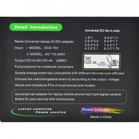 Incarcator auto universal, alimentare 220V sau 12V auto, AC/DC 100W - Img 2