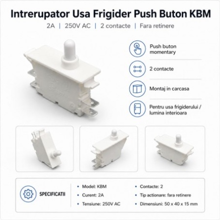 Intrerupator Usa Frigider Push Buton KBM 2A 250V AC fara Retinere - Img 4