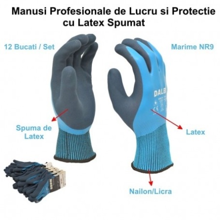 Manusi de lucru si protectie profesionale cu latex spumat - 12buc/set - Img 5