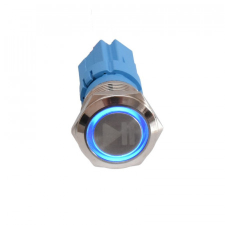 Push buton 5-24V / 19mm cu LED albastru si simbol play - Img 4