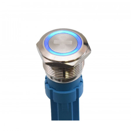 Push buton 5-24V / 19mm cu LED albastru si simbol +