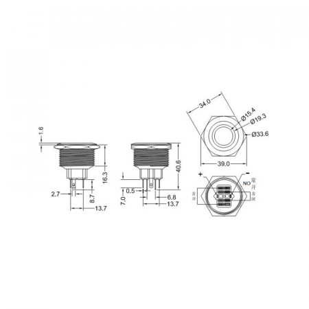 Push buton metalic 30mm / 24V cu led rosu, albastru sau verde - Img 3