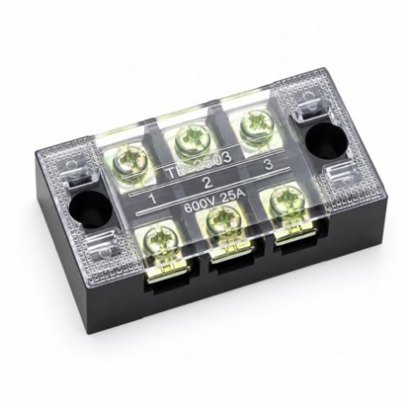 Regleta Electrica cu Contacte din Alama Nichelata, 3 Poli, 25A 600V, cu Capac, TB-2503 - Img 3