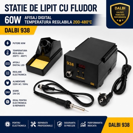 Stație de lipit cu fludor 60W reglaj digital temperatură 200-480°C - Img 2
