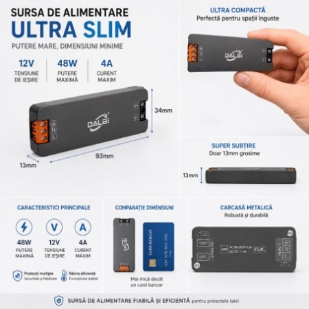 Sursa Alimentare LED 12V 400W 3Sursa Alimentare LED 12V 48W 4A Ultra Slim 13mm3.3A Slim cu Conectare Rapida Push-In, Carcasa Aluminiu (Copy 1) - Img 2