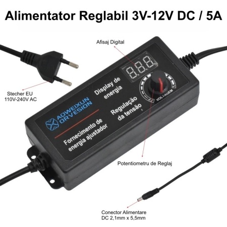 Alimentator reglabil 3V-12V DC / 5A - Img 4