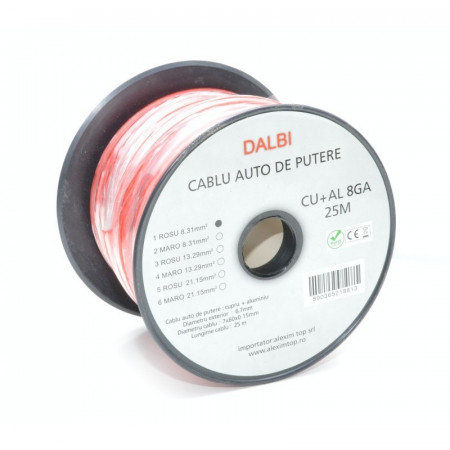 Cablu Auto de Putere Rosu CU+AL 8GA 6,7mm , 25m / rola