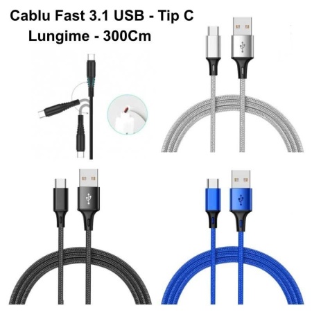 Cablu USB Tip C 3.1 - 3m compatibil Fast Charging, diverse culori - Img 2