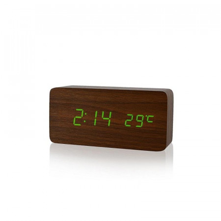 Ceas Digital Lemn Maro cu Led Verde 15x7x4cm