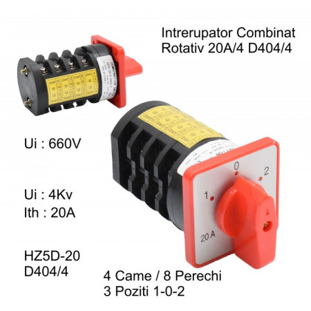 Comutator rotativ 4 came 1-0-2 / 20A - D404/4