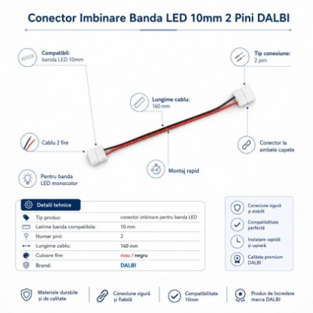 Conector Imbinare Banda LED 10mm 2 Pini - Img 2