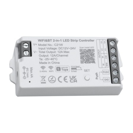 Controler WiFi si Bluetooth Tuya pentru Banda LED de 12–24V, Monocolor si CCT, C21W - Img 3