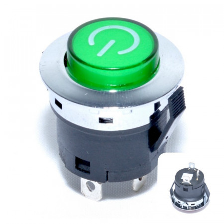 Intrerupator push buton verde 22mm / 12V - 20A cu retinere